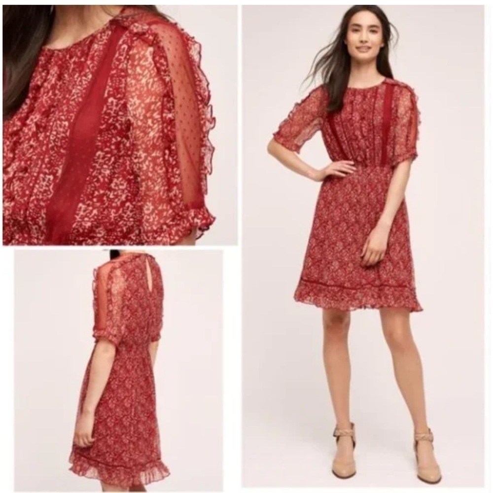 Anthropologie Floreat Red Amber Ruffle Lace Dress Sz 6 - Picture 11 of 11